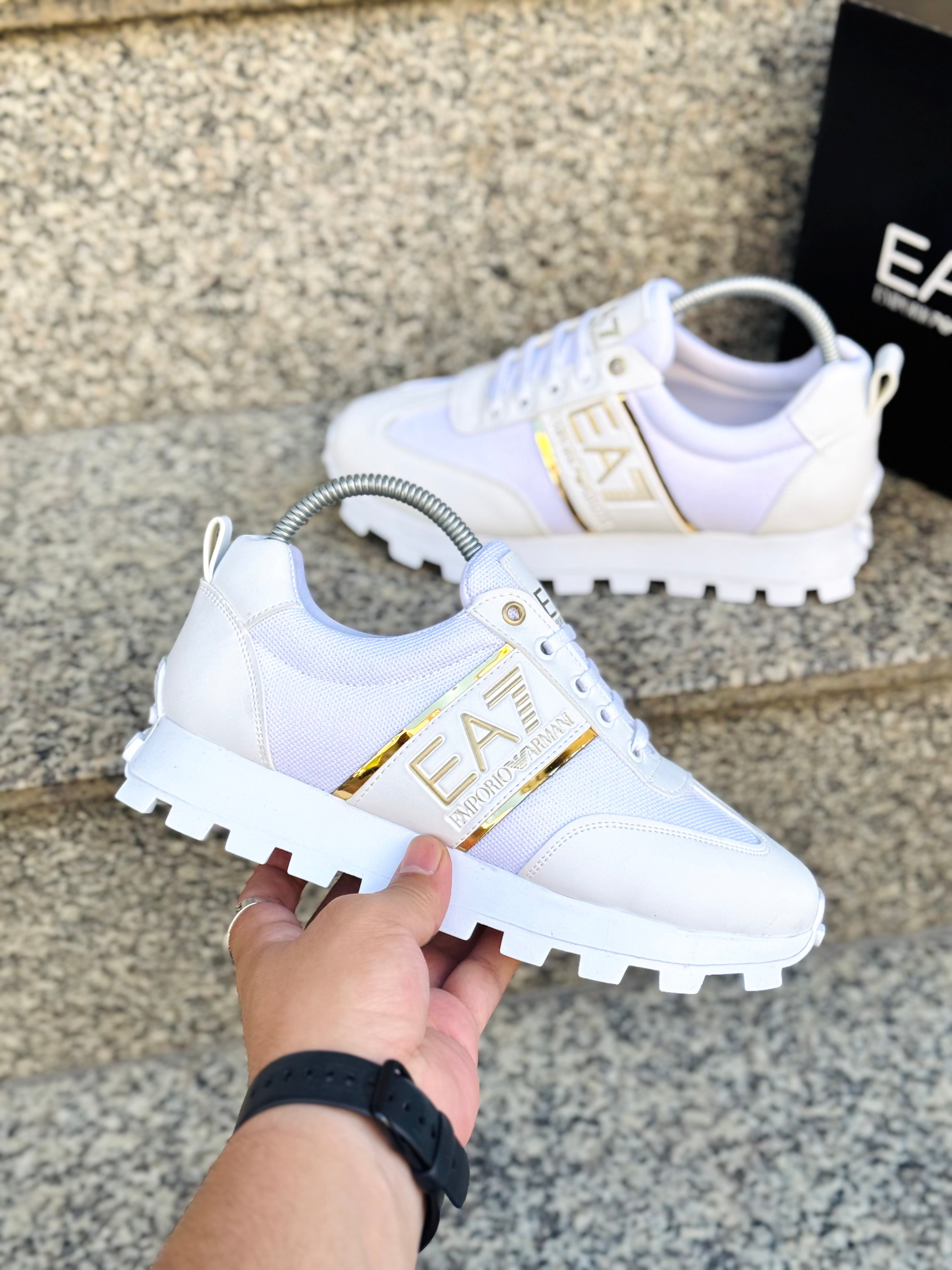 EA7 Erkek Sneaker – Beyaz/Gold B.G