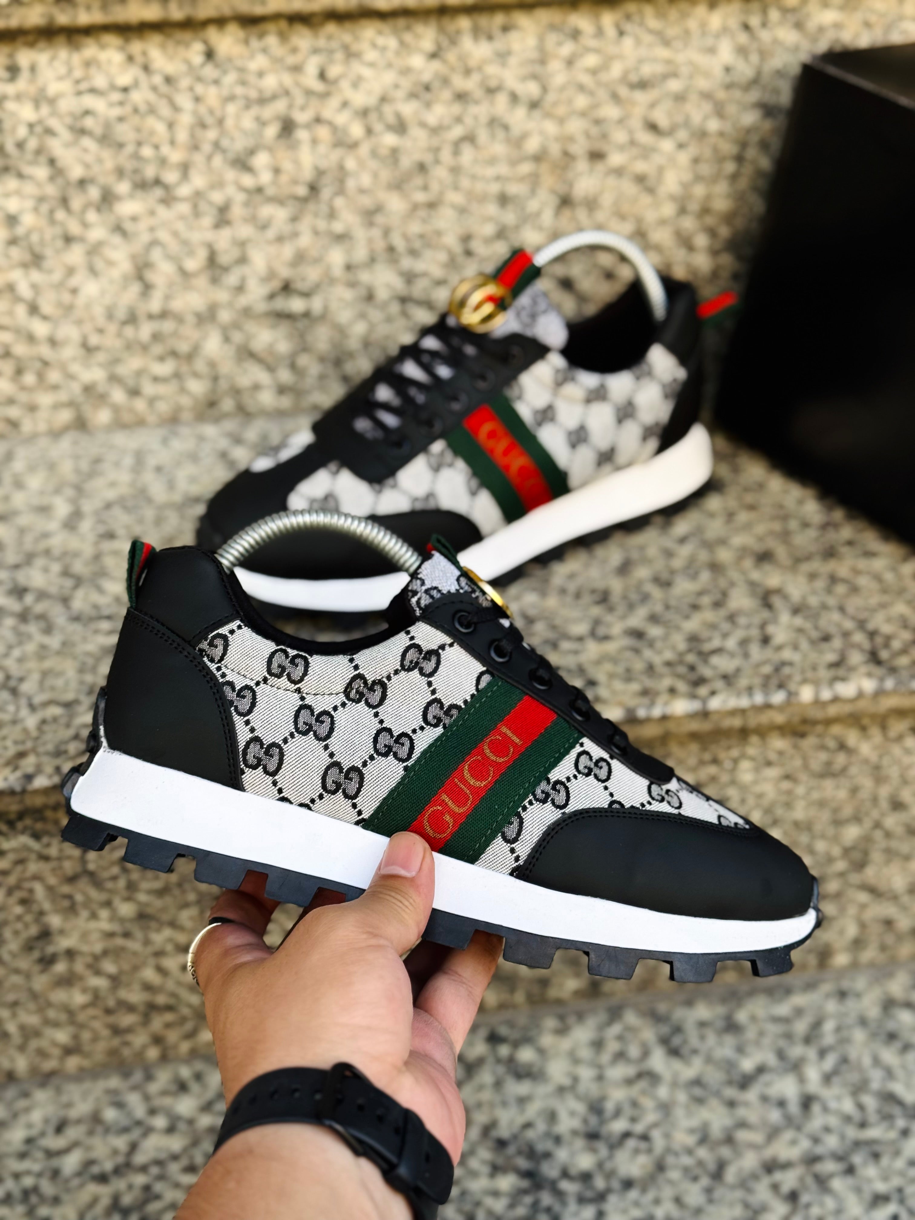 Gucci Erkek Sneaker – Siyah Gri Desenli B.G